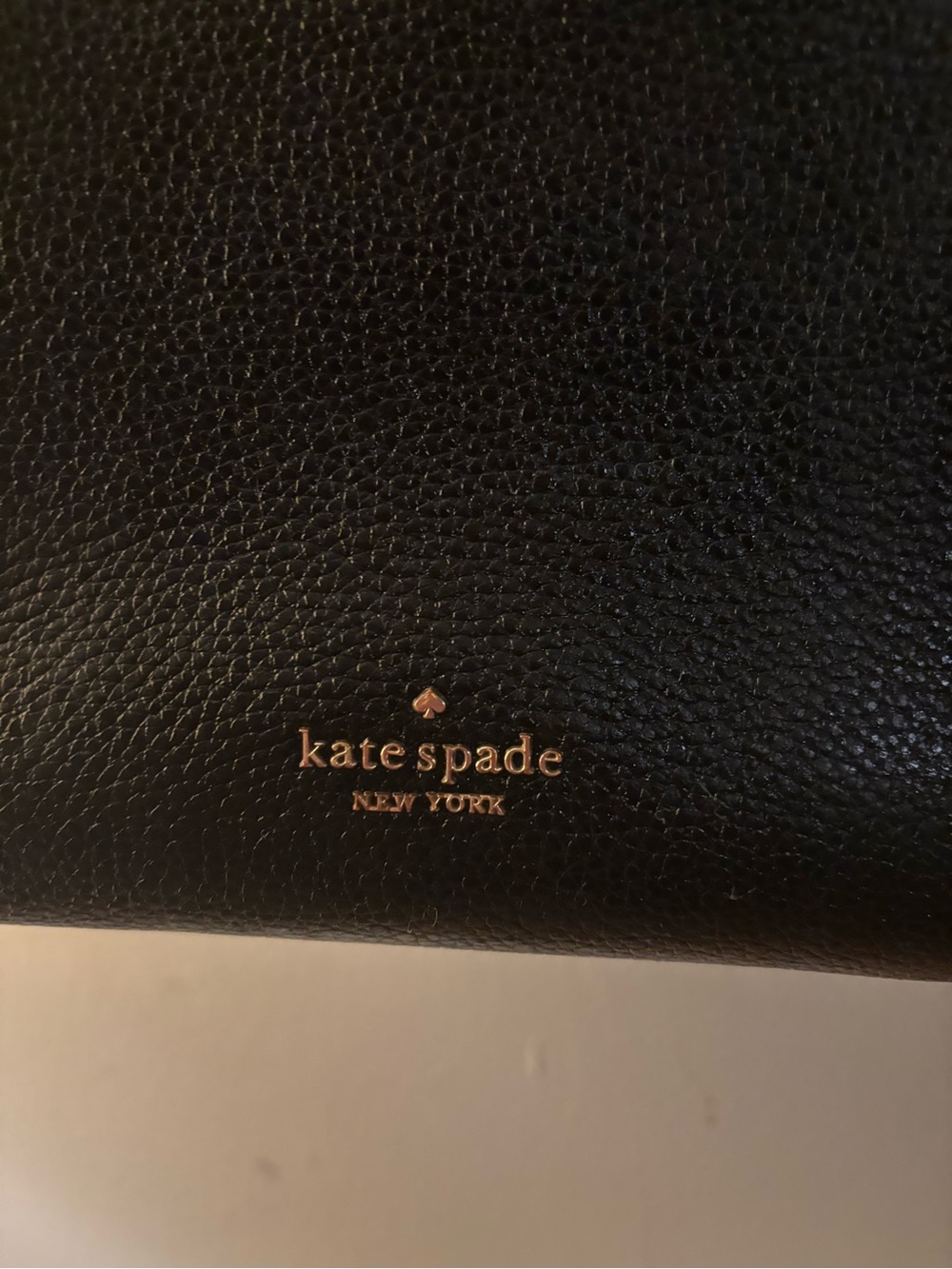 kate spade Black Pebbled Leather Tote with Gold Logo